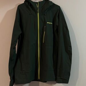 Patagonia Forest Green Raincoat with Lime Zipper Accents